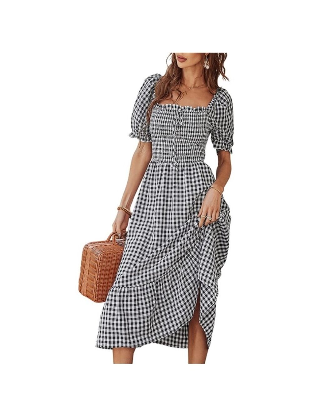 Women's Boho Tie Back Dress Beach Flowy Ruffle Midi Long